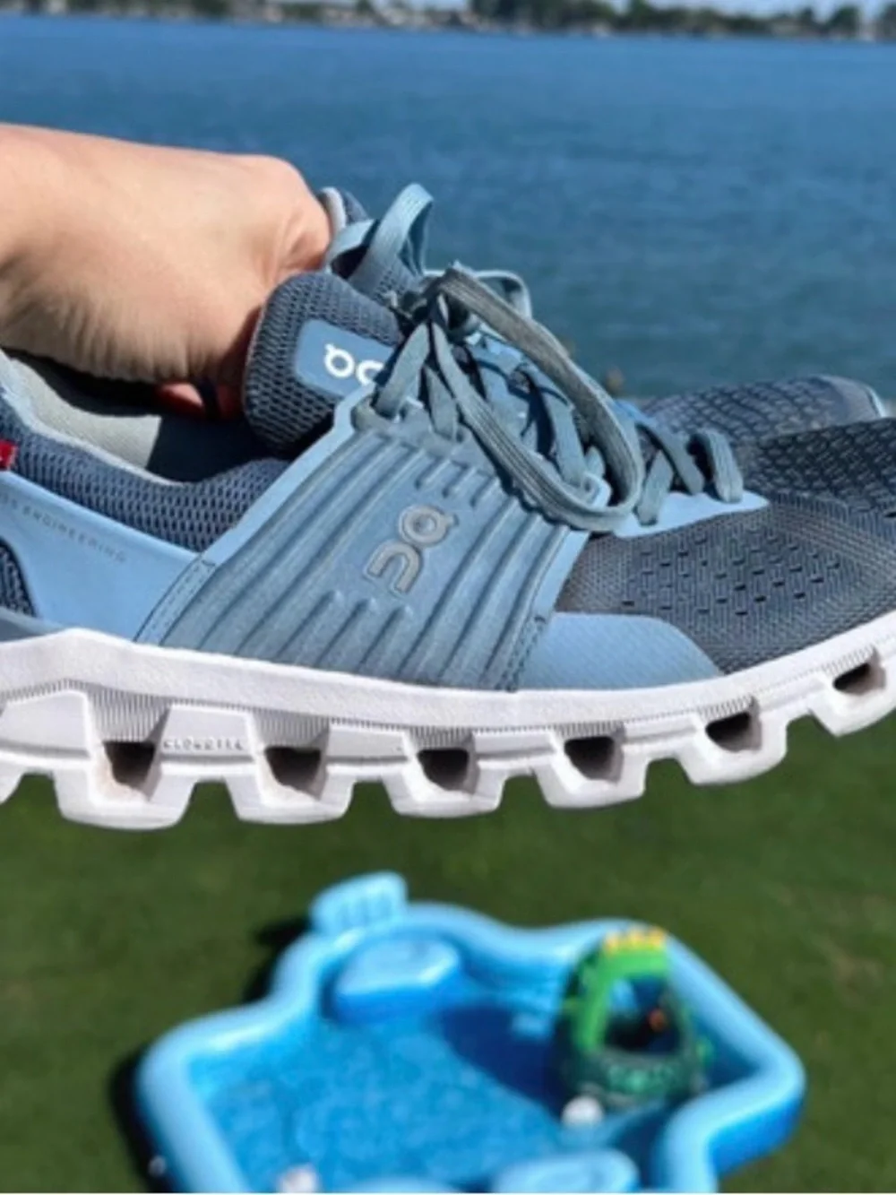 On Cloud Running Shoes in Blue and Light Blue